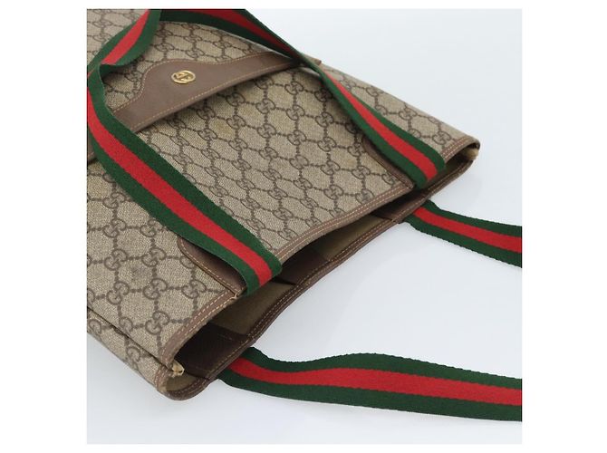 Borsa Tote GUCCI GG Supreme Web Sherry Line PVC Beige Oro 002.58.6487 Auth 183720 D'oro - vista 6