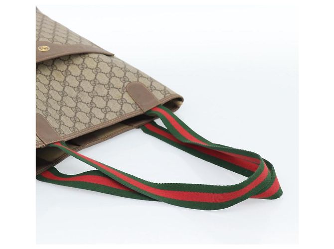 Borsa Tote GUCCI GG Supreme Web Sherry Line PVC Beige Oro 002.58.6487 Auth 183720 D'oro - vista 7