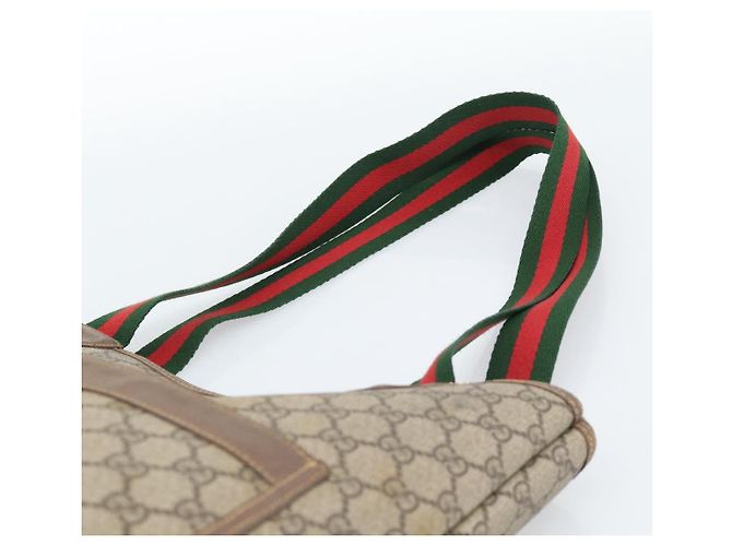 Borsa Tote GUCCI GG Supreme Web Sherry Line PVC Beige Oro 002.58.6487 Auth 183720 D'oro - vista 8