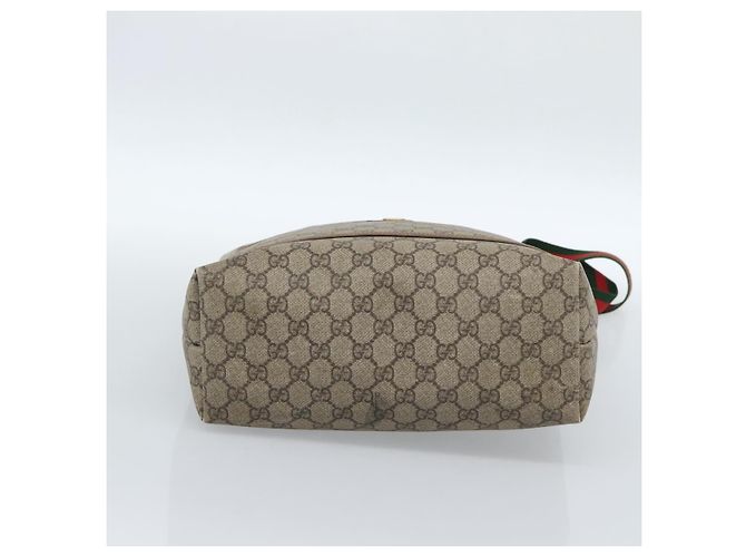 Borsa Tote GUCCI GG Supreme Web Sherry Line PVC Beige Oro 002.58.6487 Auth 183720 D'oro - vista 9
