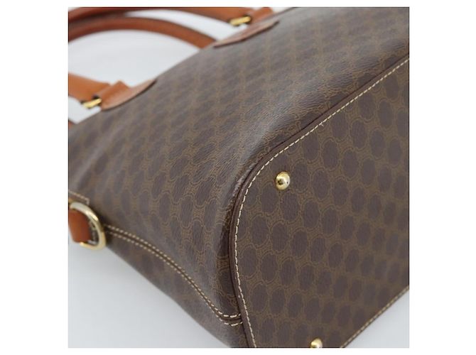 Céline Borsa CELINE Macadam Canvas PVC Pelle 2way Marrone Oro Auth 183051 D'oro - vista 11