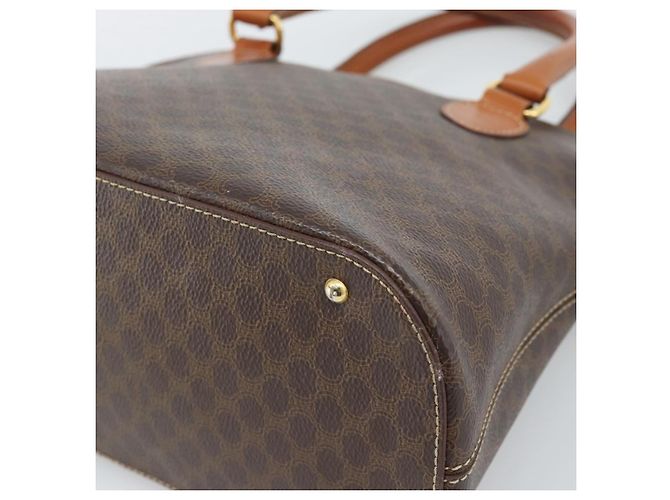 Céline Borsa CELINE Macadam Canvas PVC Pelle 2way Marrone Oro Auth 183051 D'oro - vista 12