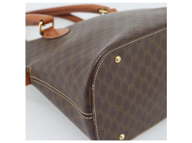 Céline Borsa CELINE Macadam Canvas PVC Pelle 2way Marrone Oro Auth 183051 D'oro - vista 13