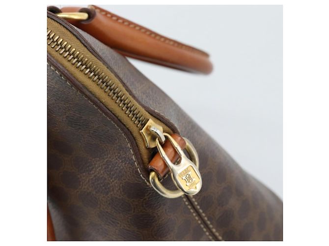 Céline Borsa CELINE Macadam Canvas PVC Pelle 2way Marrone Oro Auth 183051 D'oro - vista 14