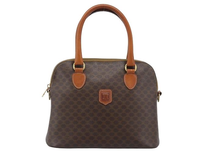 Céline Borsa CELINE Macadam Canvas PVC Pelle 2way Marrone Oro Auth 183051 D'oro - vista 2