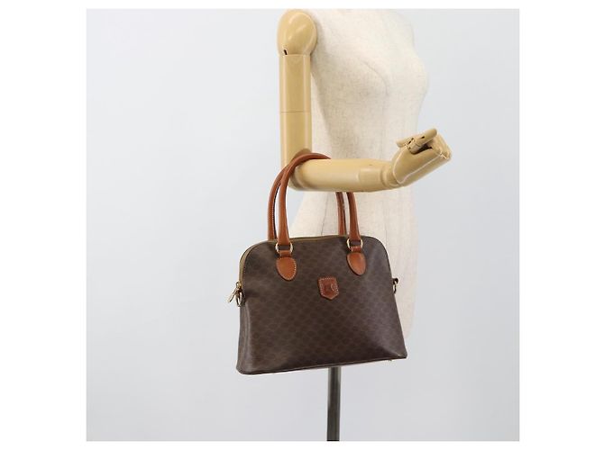 Céline Borsa CELINE Macadam Canvas PVC Pelle 2way Marrone Oro Auth 183051 D'oro - vista 22