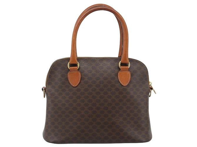 Céline Borsa CELINE Macadam Canvas PVC Pelle 2way Marrone Oro Auth 183051 D'oro - vista 3