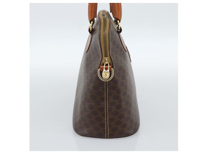 Céline Borsa CELINE Macadam Canvas PVC Pelle 2way Marrone Oro Auth 183051 D'oro - vista 4