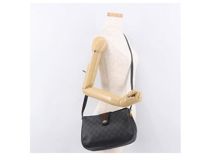 Borsa GUCCI GG Supreme Web Sherry Line PVC Nero Rosso 116 02 076 Auth 184484 - vista 25