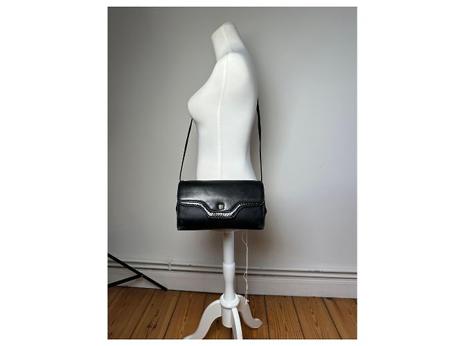 Vintage Givenchy Schultertasche aus geflochtenem Leder Schwarz Gold - Ansicht 4