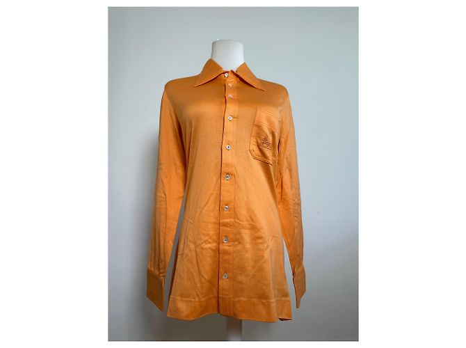 Céline Camicia in cotone vintage Celine Arancione Bottoni argento M - vista 14