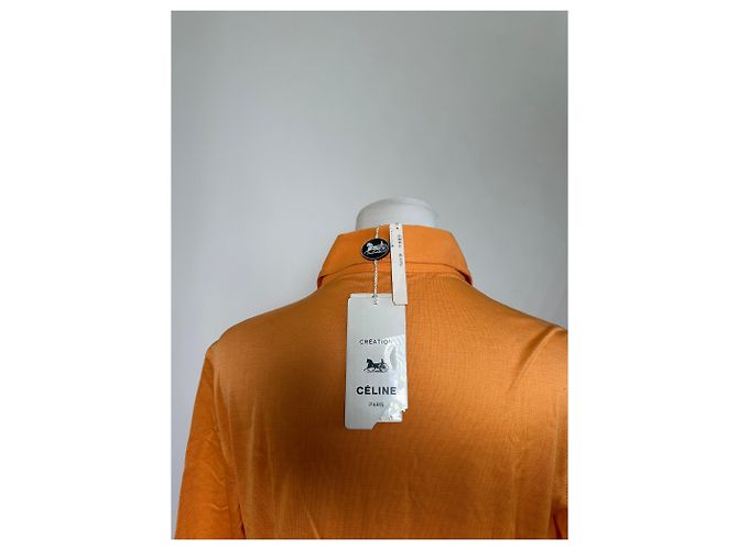 Céline Camicia in cotone vintage Celine Arancione Bottoni argento M - vista 4