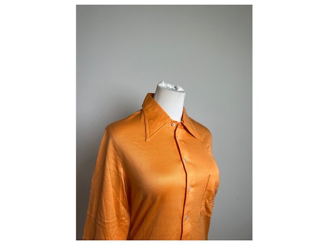 Céline Camicia in cotone vintage Celine Arancione Bottoni argento M - vista 8