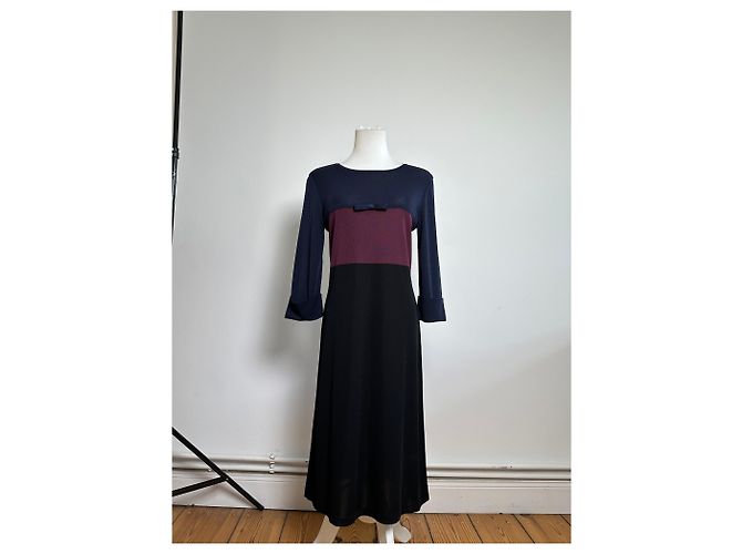 Abito in cotone vintage Balenciaga Blu navy Borgogna Nero M - vista 11