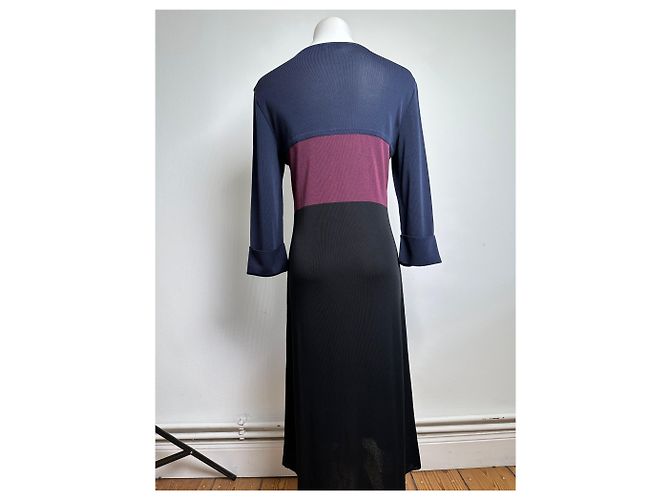 Abito in cotone vintage Balenciaga Blu navy Borgogna Nero M - vista 12