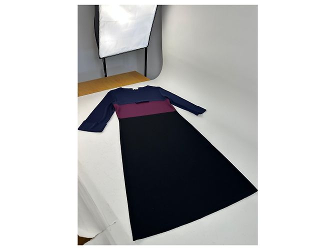Abito in cotone vintage Balenciaga Blu navy Borgogna Nero M - vista 5