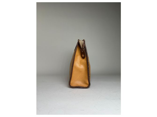 Clutch vintage Loewe in pelle granulata Tan Brown Oro Cammello - vista 4