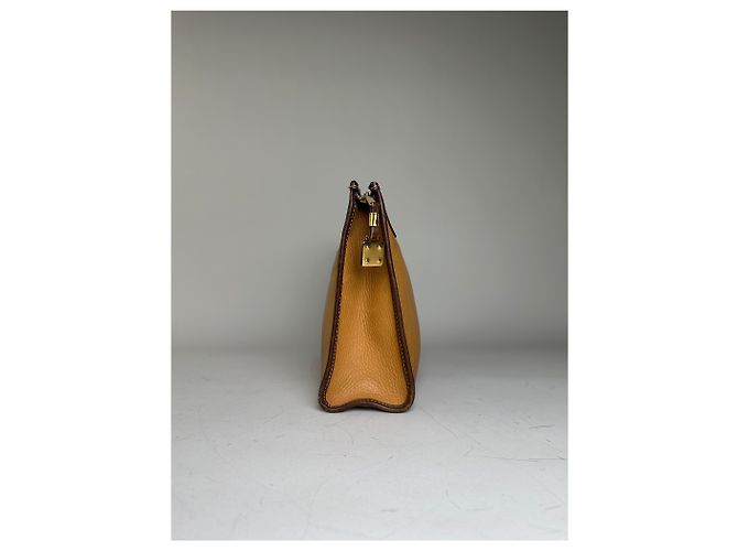 Clutch vintage Loewe in pelle granulata Tan Brown Oro Cammello - vista 6