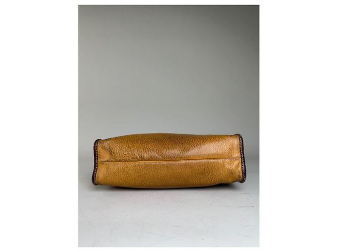 Clutch vintage Loewe in pelle granulata Tan Brown Oro Cammello - vista 7