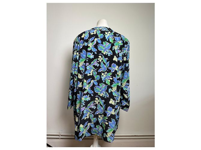 Kimono vintage in seta Balenciaga nero verde blu L - vista 11
