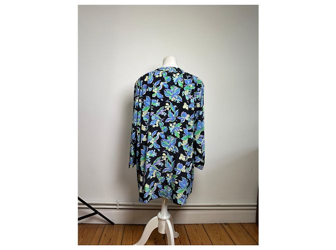 Kimono vintage in seta Balenciaga nero verde blu L - vista 3