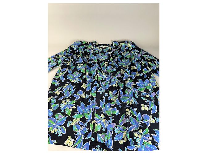 Kimono vintage in seta Balenciaga nero verde blu L - vista 5