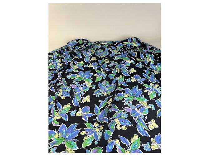 Kimono vintage in seta Balenciaga nero verde blu L - vista 6