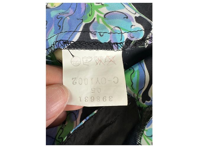 Kimono vintage in seta Balenciaga nero verde blu L - vista 8
