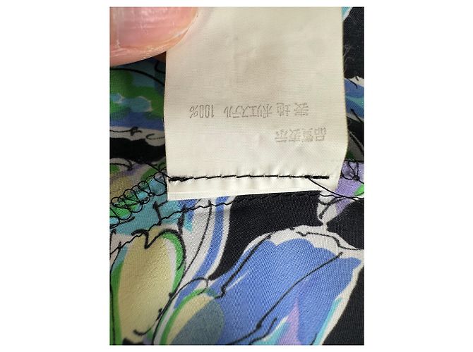 Kimono vintage in seta Balenciaga nero verde blu L - vista 9