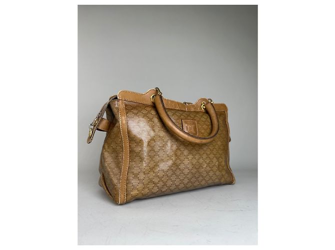 Edge Céline Vintage Celine Canvas Tote Bag Beige Braun Gold - Ansicht 9