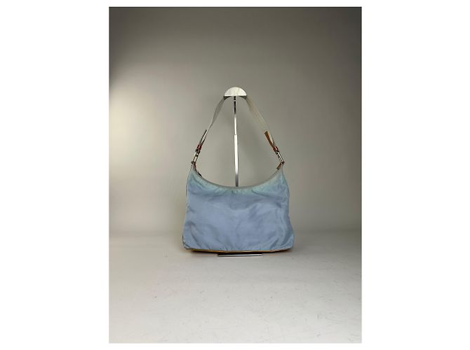 Vintage Prada Nylon Schultertasche Hellblau Gelb Silber - Ansicht 12