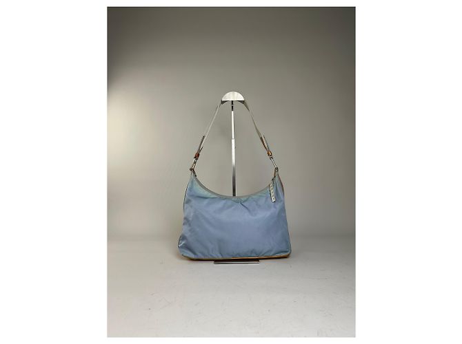Vintage Prada Nylon Schultertasche Hellblau Gelb Silber - Ansicht 13