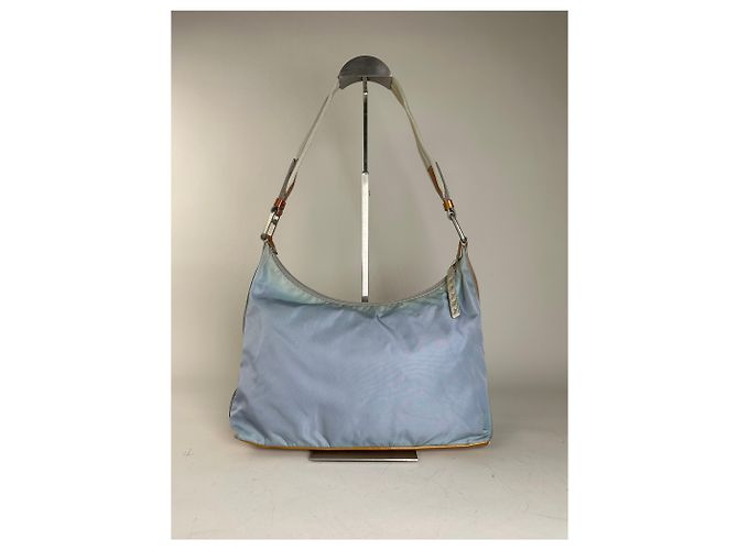 Vintage Prada Nylon Schultertasche Hellblau Gelb Silber - Ansicht 2