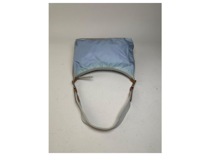 Vintage Prada Nylon Schultertasche Hellblau Gelb Silber - Ansicht 7