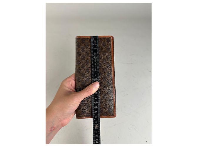 Céline Portafoglio Vintage Celine in Tela Monogramma Marrone Oro - vista 7