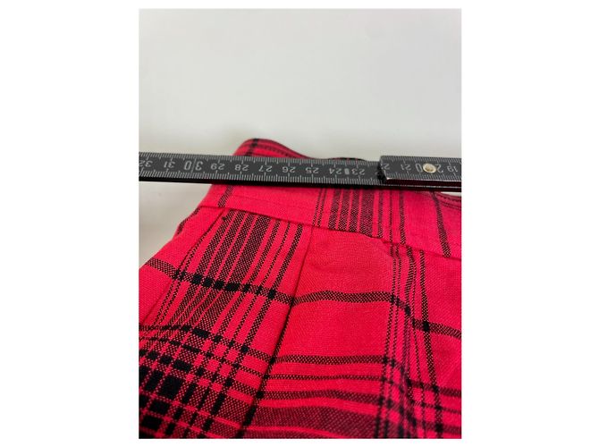 Yves Saint Laurent Gonna in cotone a quadri vintage Saint Laurent Rosso Nero M - vista 10