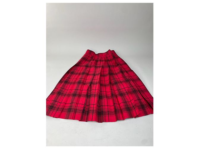 Yves Saint Laurent Gonna in cotone a quadri vintage Saint Laurent Rosso Nero M - vista 2