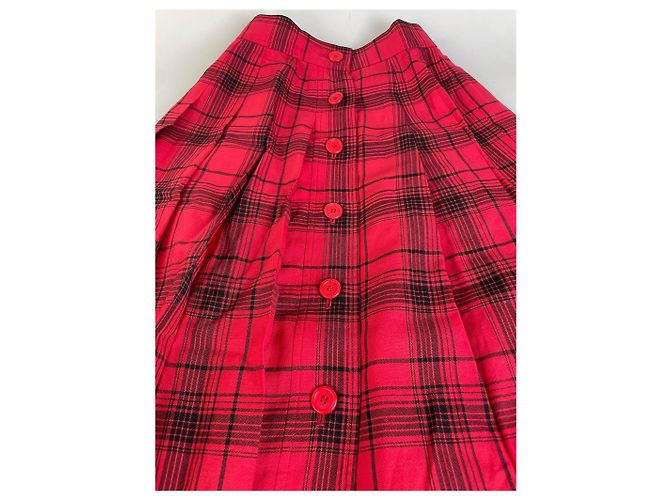 Yves Saint Laurent Gonna in cotone a quadri vintage Saint Laurent Rosso Nero M - vista 3