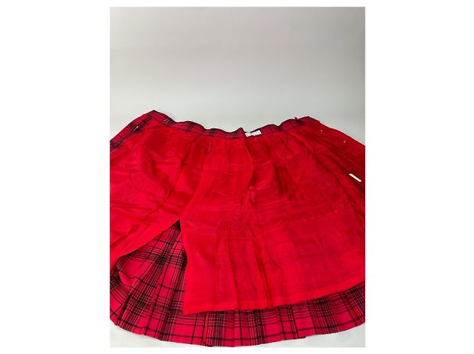 Yves Saint Laurent Gonna in cotone a quadri vintage Saint Laurent Rosso Nero M - vista 4