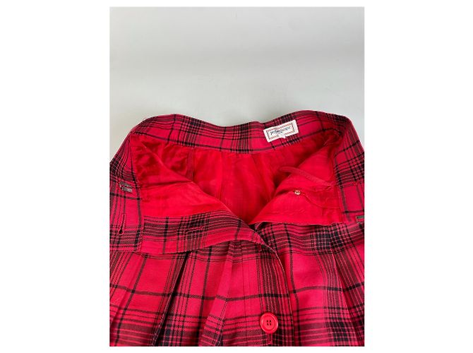 Yves Saint Laurent Gonna in cotone a quadri vintage Saint Laurent Rosso Nero M - vista 8