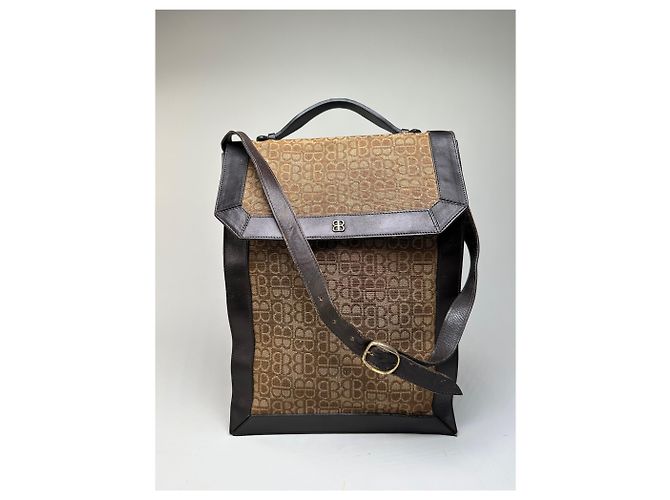 Tote Balenciaga Vintage BB Monogram Canvas Tan Brown Cammello - vista 13