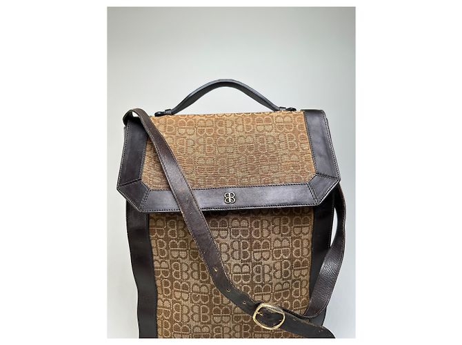 Tote Balenciaga Vintage BB Monogram Canvas Tan Brown Cammello - vista 9