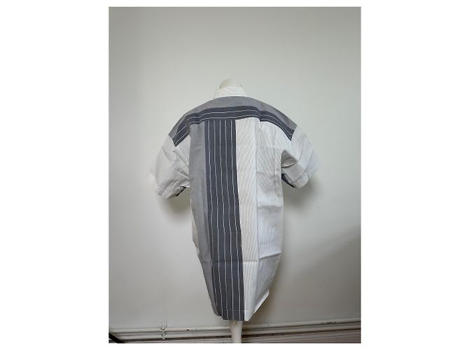 Vintage Issey Miyake Gestreiftes Baumwollhemd Grau Weiß M - Ansicht 11
