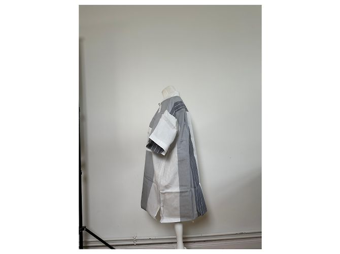 Vintage Issey Miyake Gestreiftes Baumwollhemd Grau Weiß M - Ansicht 2