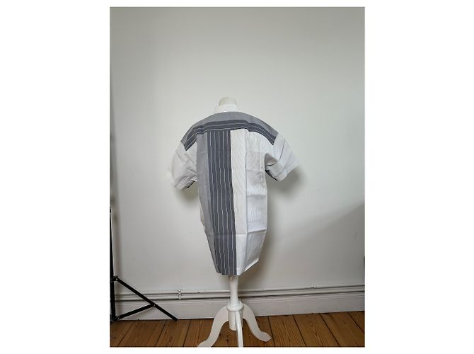 Vintage Issey Miyake Gestreiftes Baumwollhemd Grau Weiß M - Ansicht 3