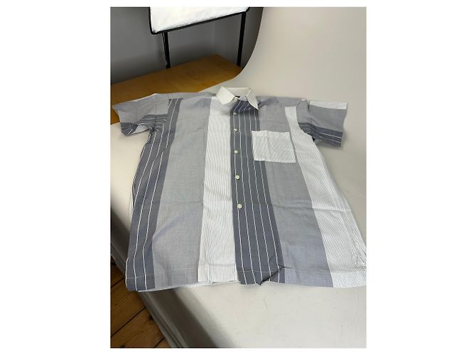 Vintage Issey Miyake Gestreiftes Baumwollhemd Grau Weiß M - Ansicht 4