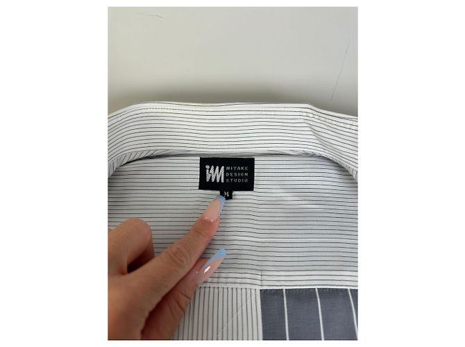 Vintage Issey Miyake Gestreiftes Baumwollhemd Grau Weiß M - Ansicht 6