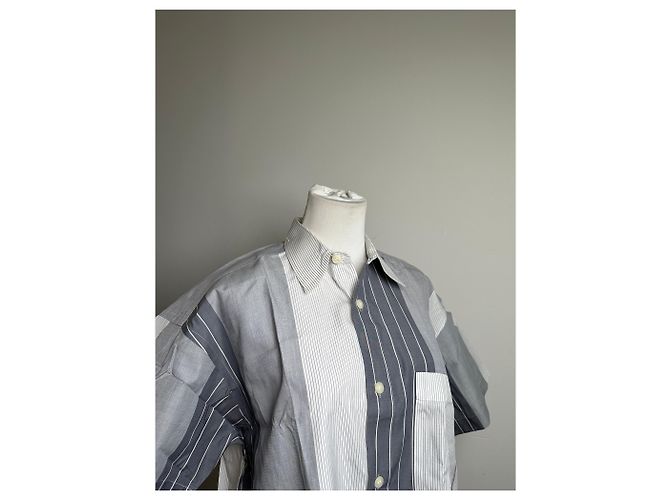 Vintage Issey Miyake Gestreiftes Baumwollhemd Grau Weiß M - Ansicht 8