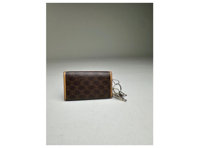 Céline Vintage Celine Embossed Leather Key Case Brown Tan Gold - view 2