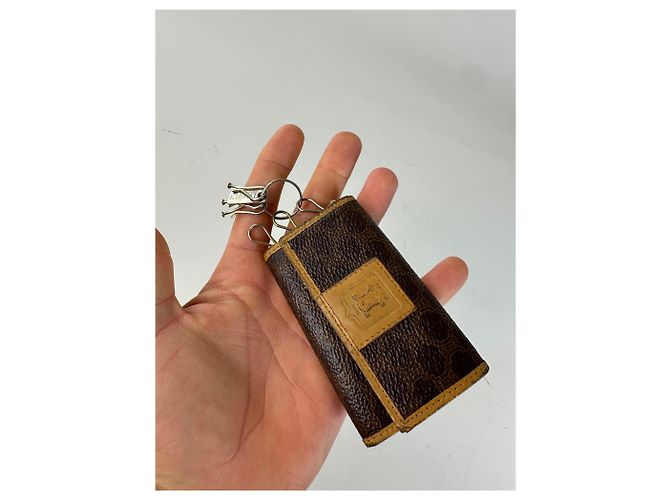 Céline Vintage Celine Embossed Leather Key Case Brown Tan Gold - view 3